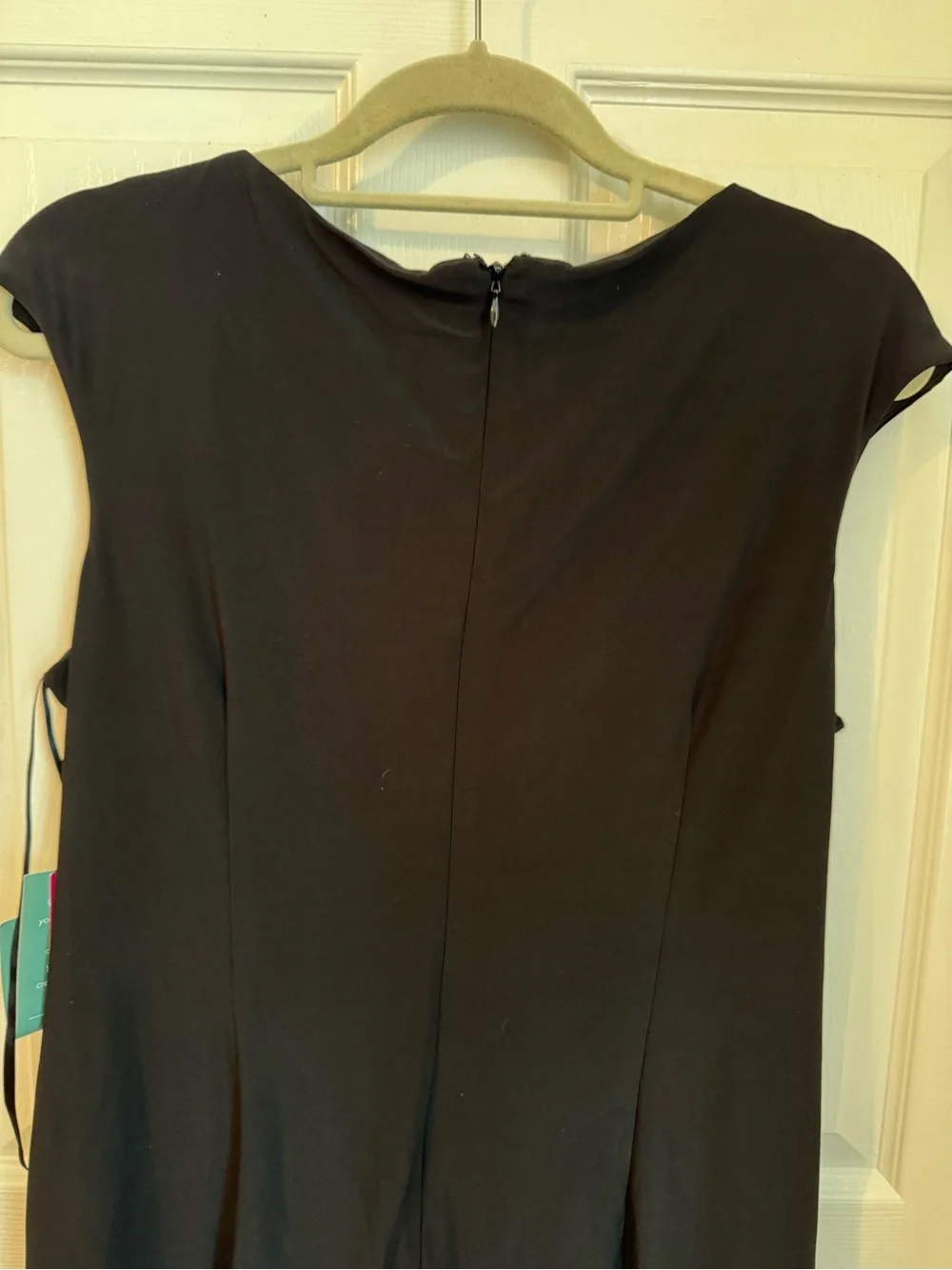 NWT Nine & Co. Black Ruched Sheath Dress with Beaded Waist Detail - Cap Sleeve - Picture 7 of 14